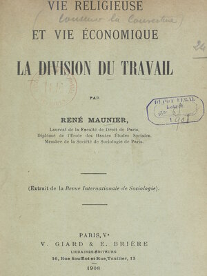 cover image of Vie religieuse et vie économique. La division du travail